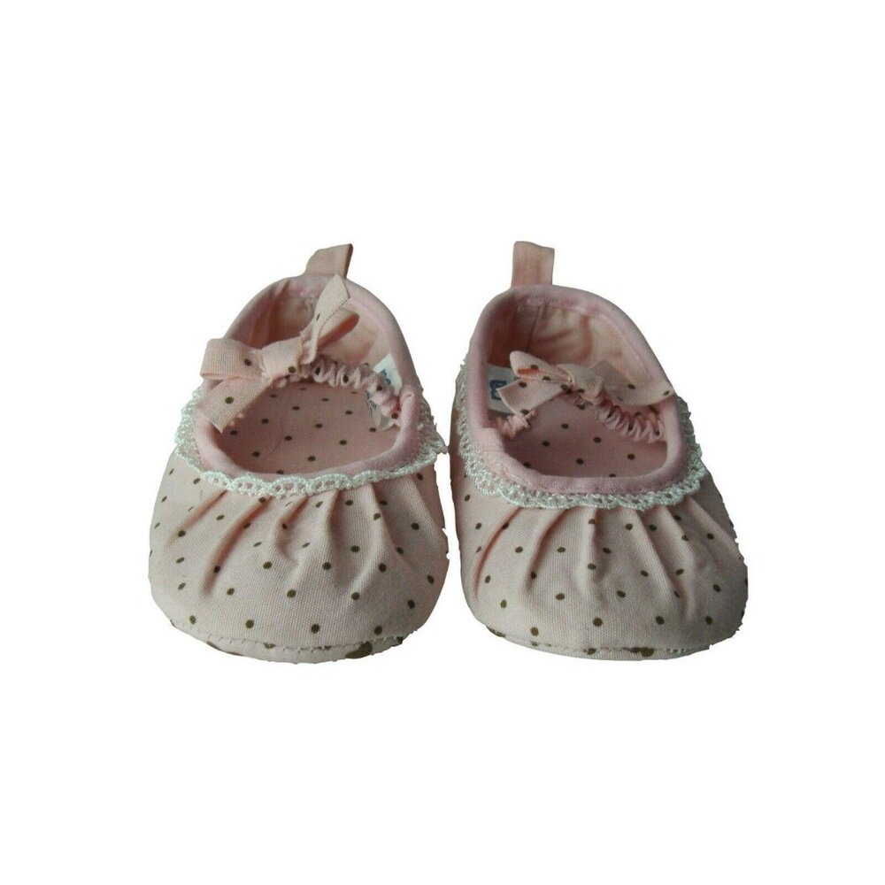 Baby Girl Pink Polka Dot Mary Jane Shoes Newborn Crib Soft Sole Lace Trim